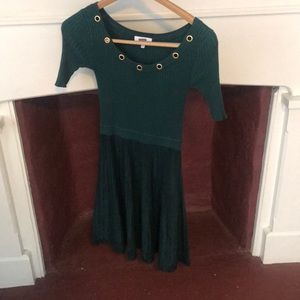 Form fitting green sweater dress
